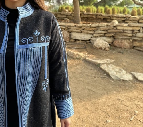 عبايه كوت من الصوف المنقط ببطانه من الحرير الازرق...