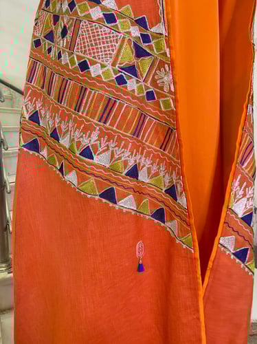 فستان قطعتين بتطريز عرضي برتقالي #04