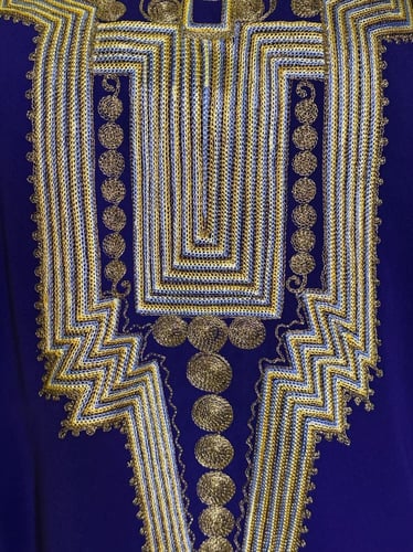 جلابية نيلي من الكريب واللينين المطرز بالكامل #58