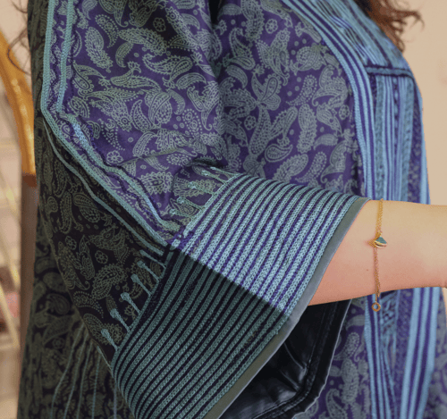 جلابية حرير وقطن (سماوي مشجر) #132