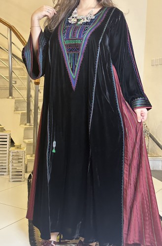 جلابيه من المخمل الاسود مع الحرير