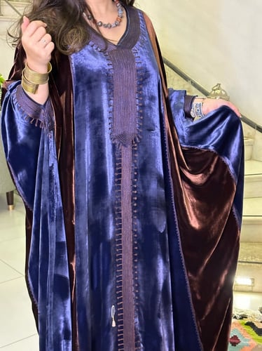 جلابية مخمل فرنسي (نيلي وبني داكن) #53