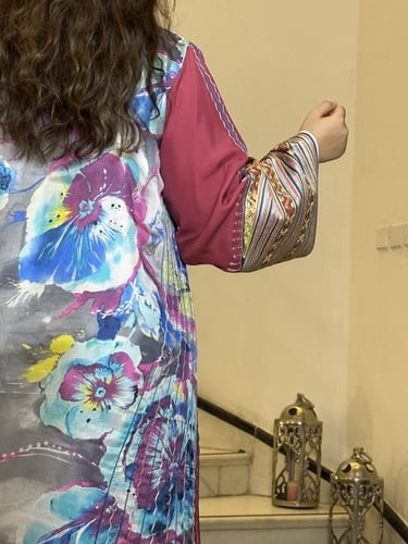 جلابيه من الحرير المغسول والحرير الشيفون المشجر