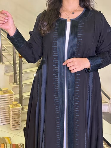 عباية شاموا حرير خفيف بترولي و اسود #193