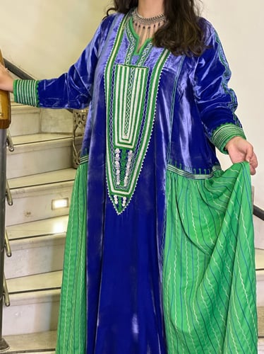 جلابية مخمل فرنسي وحرير (نيلي وأخضر) #54