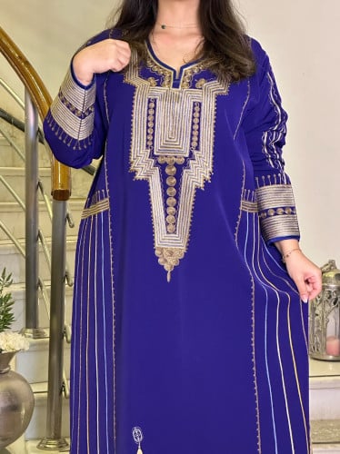 جلابية نيلي من الكريب واللينين المطرز بالكامل #58