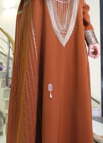 جلابية كريب بتطريز أمامي (برتقالي غامق) #129