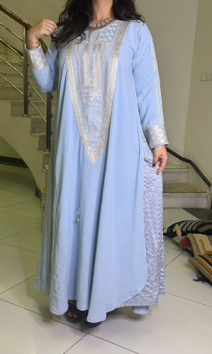 جلابية لينن سماوي مع حرير #163