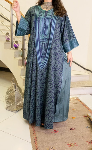 جلابية حرير وقطن (سماوي مشجر) #132