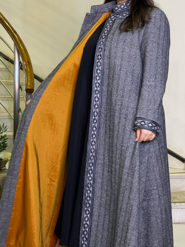 عباية رمادي وكموني من الصوف المقلم مع الطرحه #59