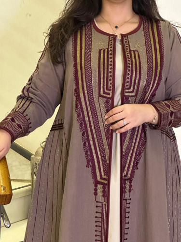 عباية من اللينن باللون الجيشي الفاتح #196