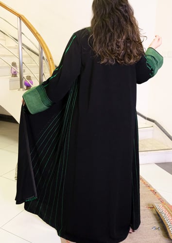 عباية كريب ولينن (أسود وأخضر) #123