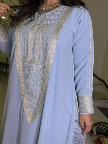 جلابية لينن سماوي مع حرير #163