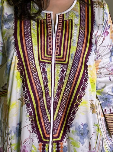 جلابية قطن مشجر (عنابي وأصفر) #152