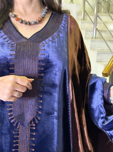 جلابية مخمل فرنسي (نيلي وبني داكن) #53