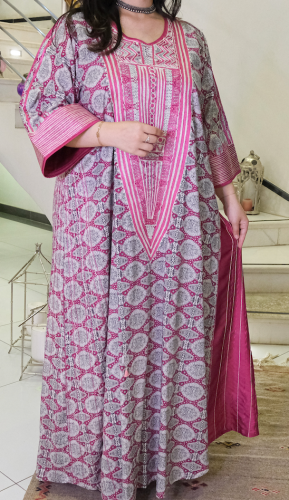 جلابية قطن حرير مطرز (فوشيا) #146