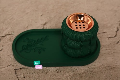 طقم مبخرة جبس مكون من 2 قطع لون زيتي غامق