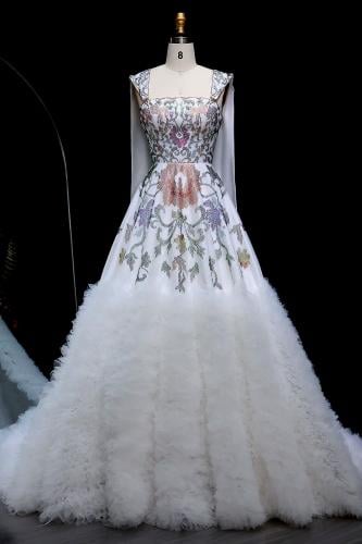 Wedding dress with sleeves and removable cape