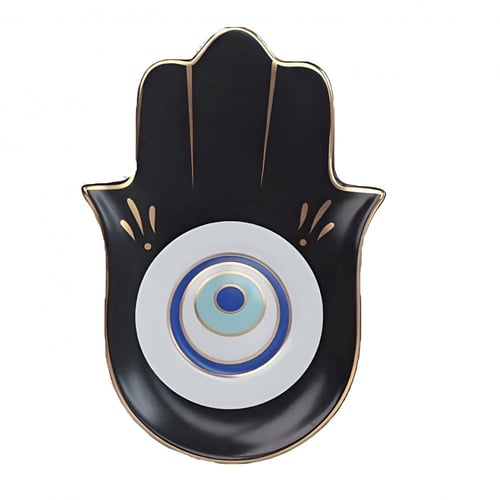 كوب العين الزرقاء باللون الاسود مع صحن