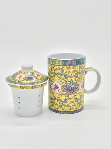 كوب شاي بسعة 330 ملل مكون من 3 قطع مزخرف باللون ال...