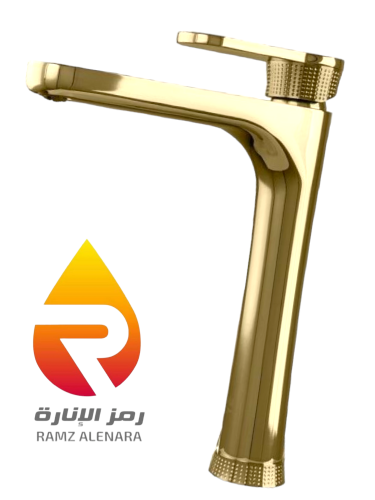 خلاط مغسلة عالي ذهبي منقش