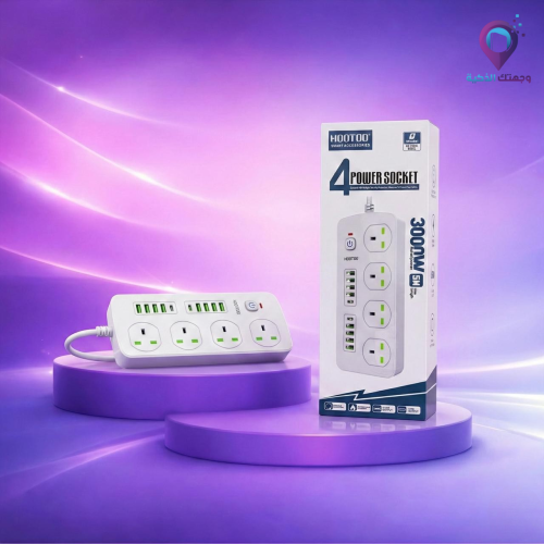 مشترك كهرباء ذكي 4 مخارج مع 8 منافذ USB – 3000 واط...