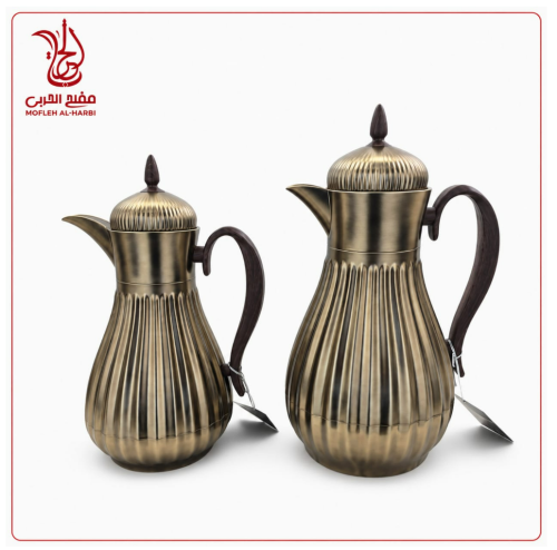 طقم ترامس جنى الاصلي تصميم انيق ذهبي مطفي يد خشبي