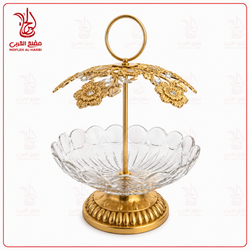 صحن تقديم فاخر بغطاء ذهبي مع مسكة