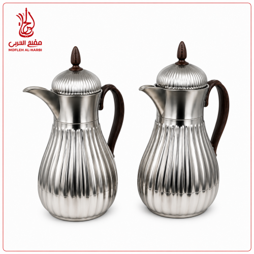 طقم ترامس جنى الاصلي تصميم انيق فضي مطفي يد خشبي