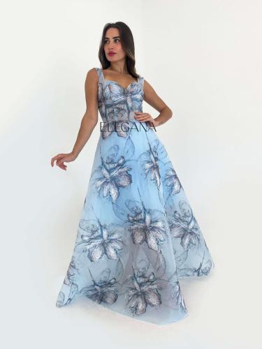 فستان سهرة انيق مزين بورود