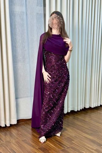 فستان سهرة ليلكي بتطريز مميز