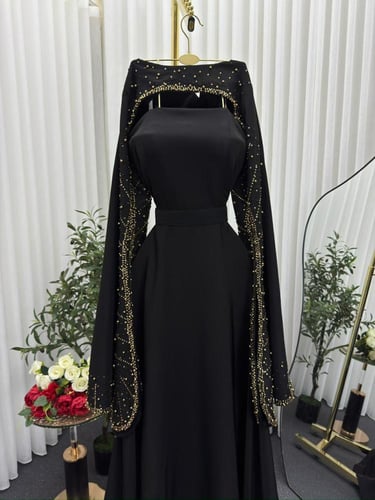 فستان سهرة اسود من قطعتين