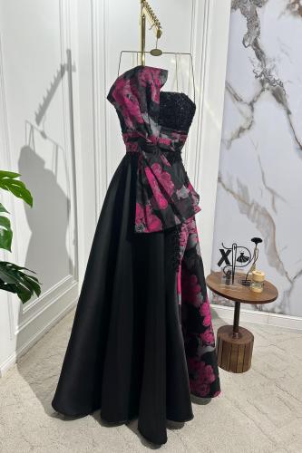 فستان اسود بفيونكة موردة