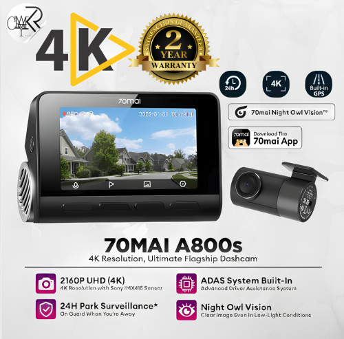 داش كام 4K شاومي 70mai A800S دقة، أمان، وتقنية خارقة! المنتج أصلي 100%