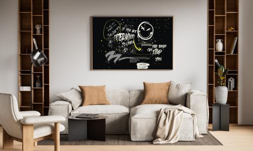 لوحة كانفاس على إطار خشبي بتصميم رسومات وجه مبتسم