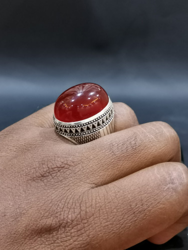 خاتم الفضة بحجر عقيق خرساني ايراني أحمر بصياغة الخ...