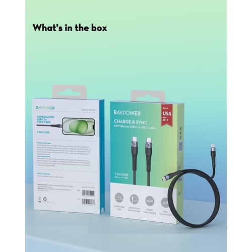 كيبل تيب سي (طرفين) 1.2 متر (رابر ) 60 واط (راف با...