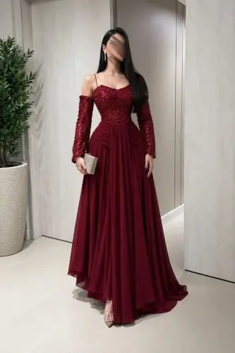 فستان سهرة جورجيت دبل كلوش مع دانتيل مطرز