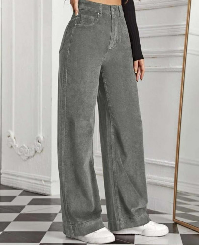 High waist pants, slanted pocket, cotton