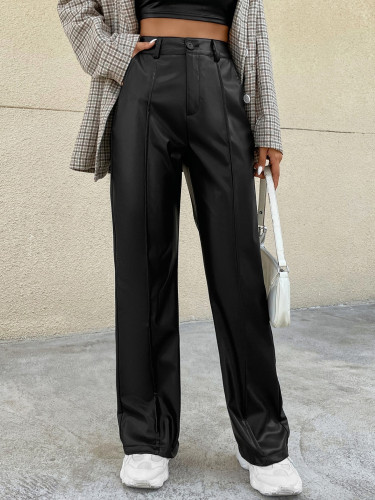 Leather pants with straight leg and high waist