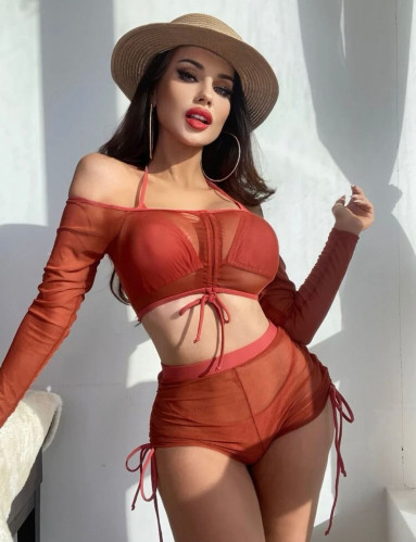 Triangle bikini swimsuit with strap and 4-piece sw...