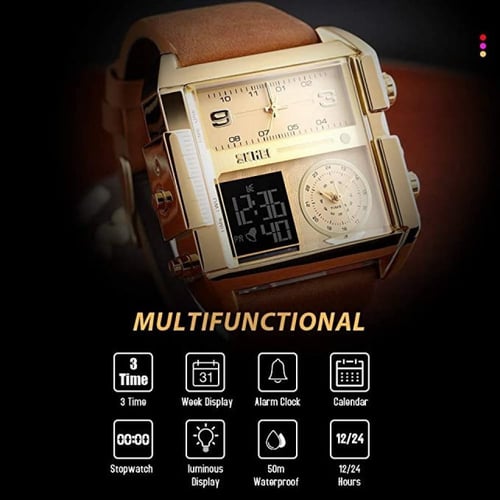 ساعة رجال الأعمال من SKMEI مربعة الشكل عقارب وديجي...