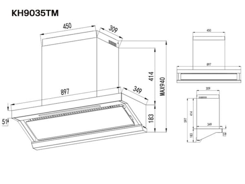 شفاط مطبخ 7 سرعات هوود HEX HOOD