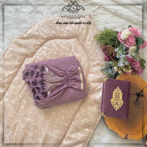 طقم صلاة بلباس موديل عادي مطرز زهور البنفسج