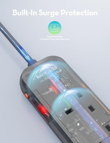 توصيلة راف باور 4 منافذ بقوة 3150 واط - رمادي