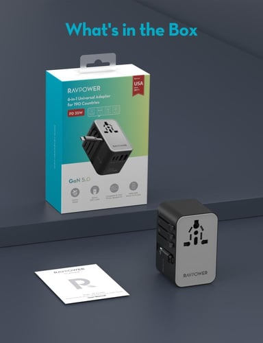 شاحن متعدد للسفر راف باور 5 في 1 ( سلك تايب سي مدم...