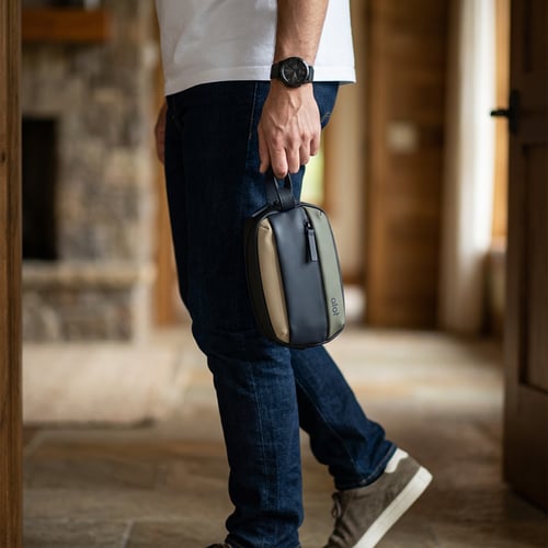 شنطة يد Alot جلد مقاس 11*7*16 سم - بيج واخضر