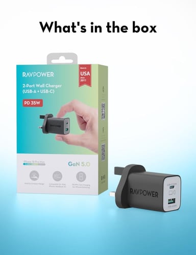 شاحن جداري راف باور بقوة 35 واط بمنفذ تايب سي ومنف...