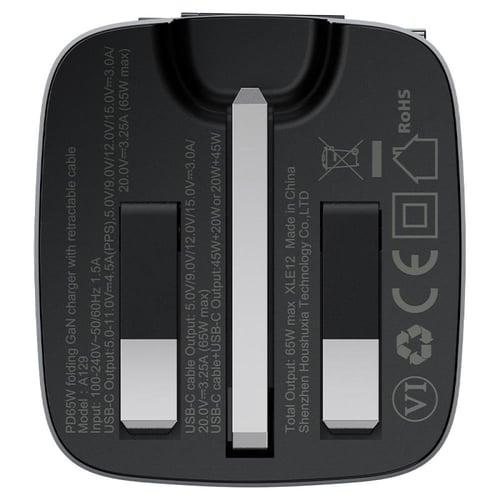 شاحن جداري AceFast بقوة 65 وط بمنفذ تايب سي مع سلك...