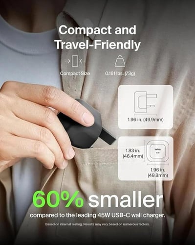 شاحن جداري بيلكن بقوة 45 واط بمنفذ تايب سي - اسود